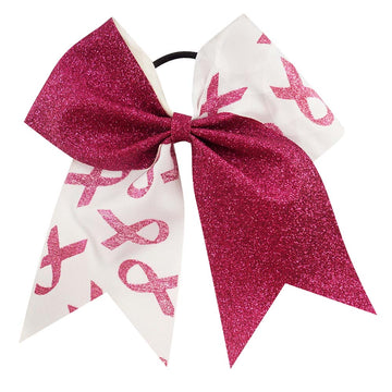 7'' Breast Cancer Awareness Cheer Bows for Girls with Elastic Hair Tie