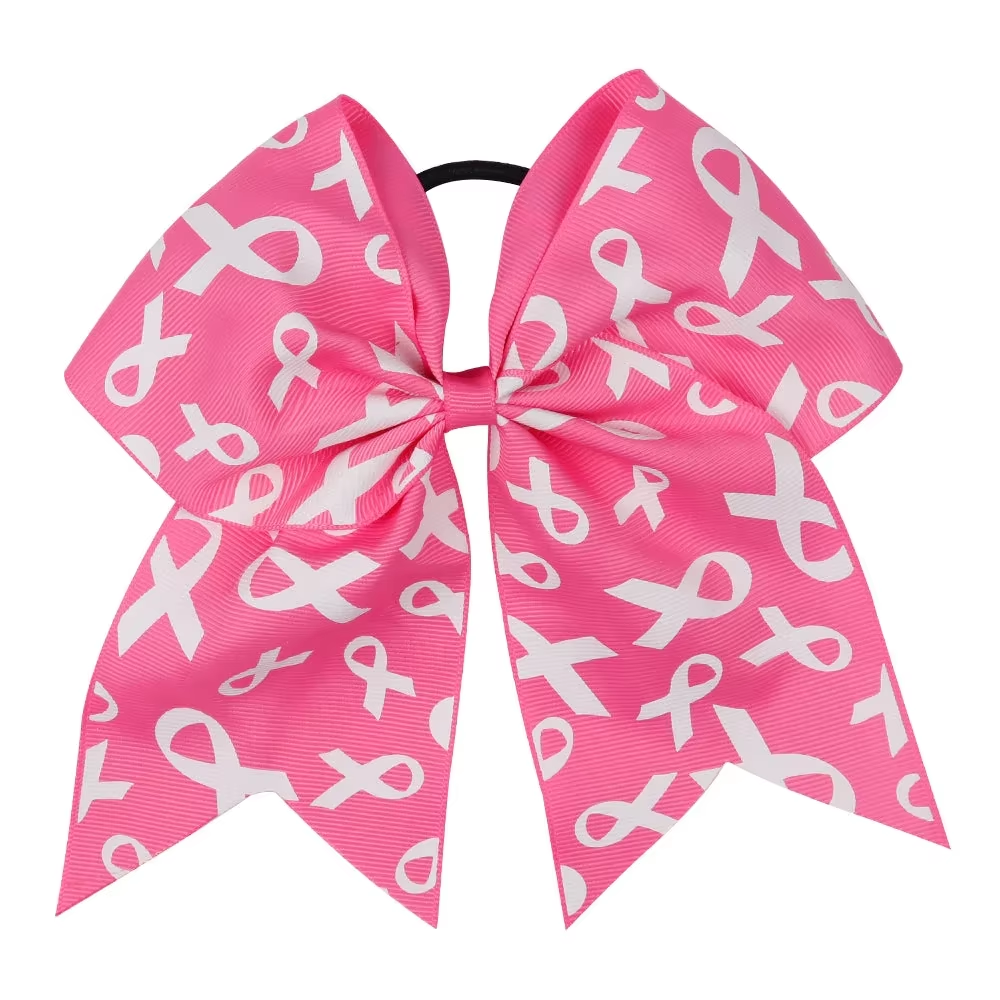 7'' Breast Cancer Awareness Cheer Bows for Girls with Elastic Hair Tie