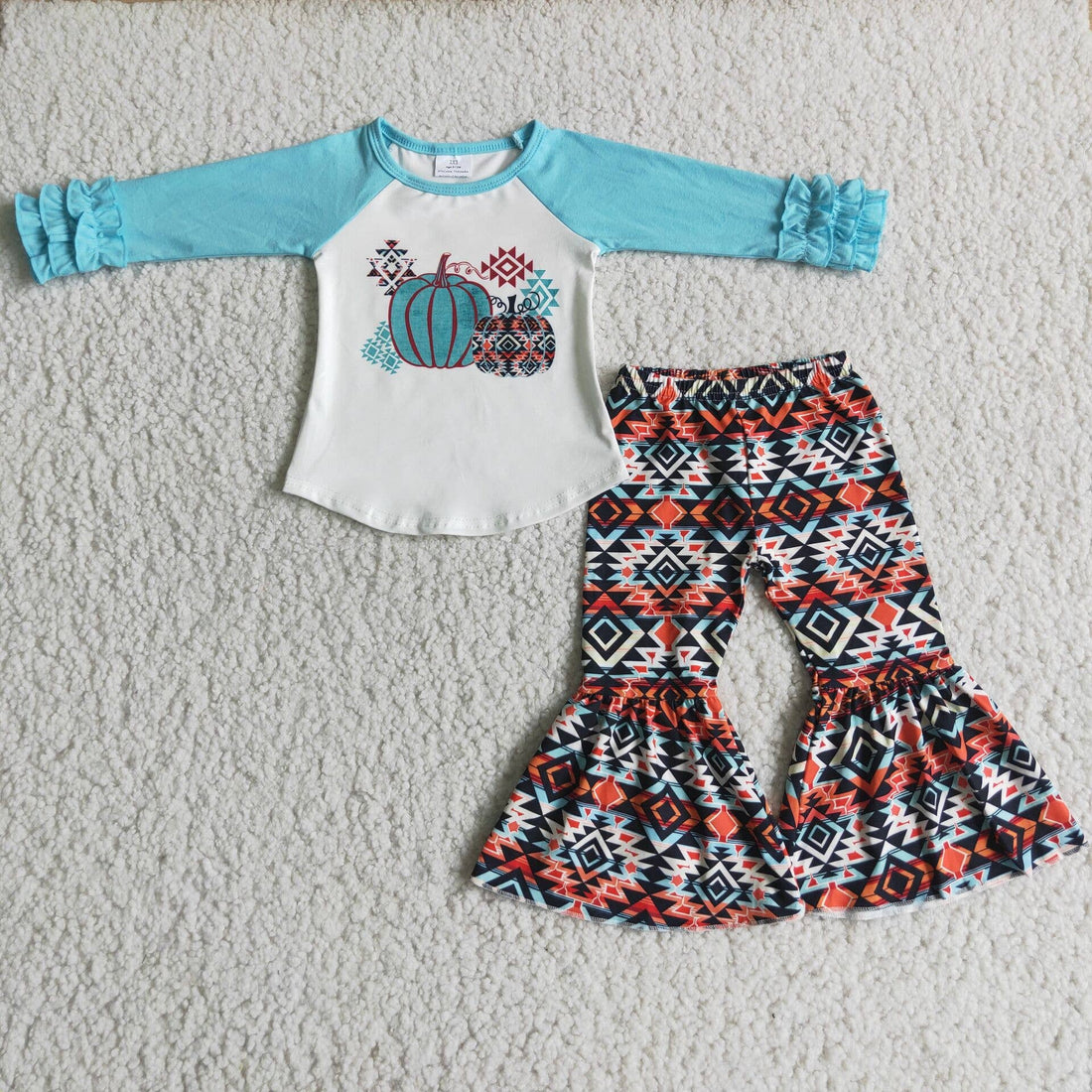 Girls Pumpkin Aztec Ruffle Top & Bell Bottom Set π