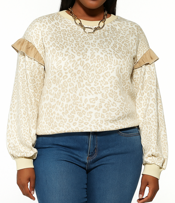 Beige Plus Size Leopard Sweatshirt RTS