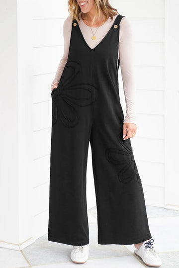 Black Flower Patch Jumpsuit RTS