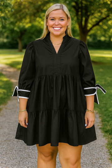 Black Trim Knot Plus Size Dress RTS