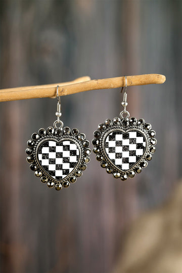 Checkered Heart Stud Earrings RTS