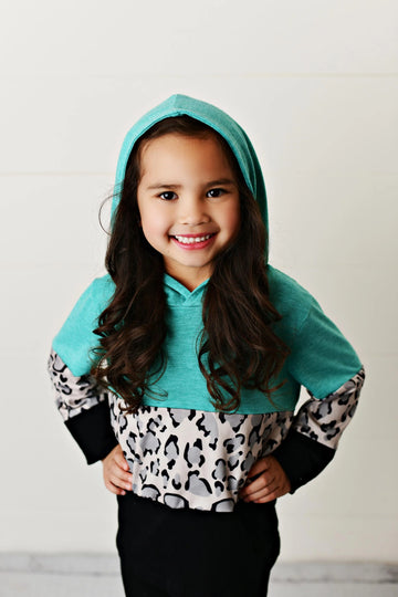 Teal leopard hooded shirt