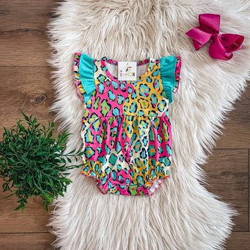 Wild pop leopard bubble onesie
