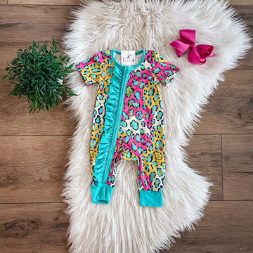Wild pop leopard zip up onsie