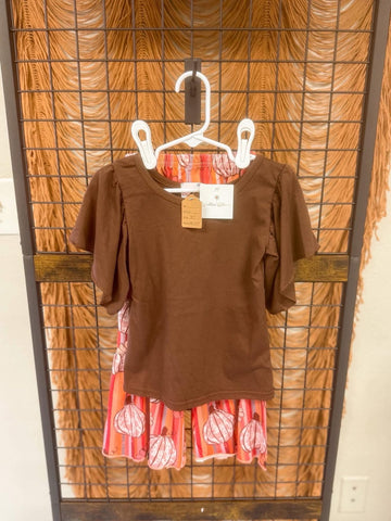 Brown shirt pumpkin bell bottom set