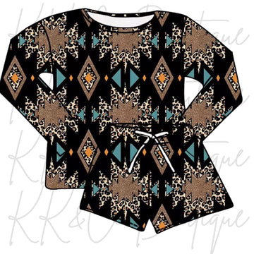 Black Aztec short set