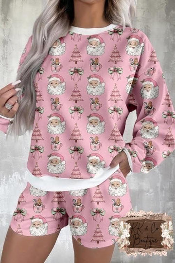 Pink Santa face women’s pajama set