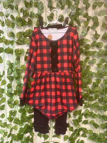 Plaid ruffle dress legging set