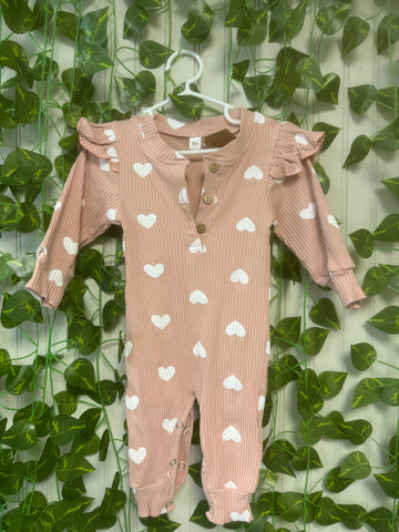 Pink ribbed hearts onesie