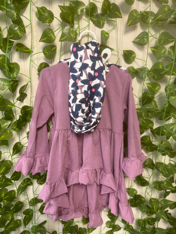 Purple high low top and flower leggings with infinity scarf