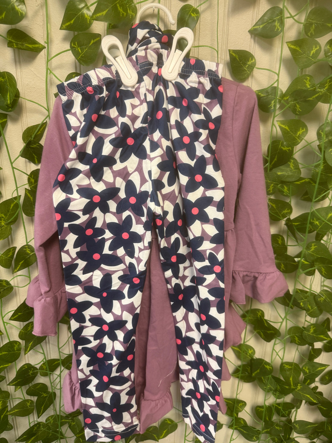 Purple high low top and flower leggings with infinity scarf