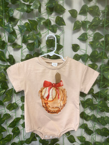 Bow baseball and glove onesie