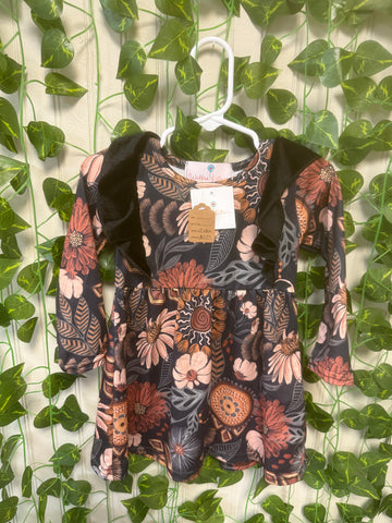 Black velvet floral long sleeve dress