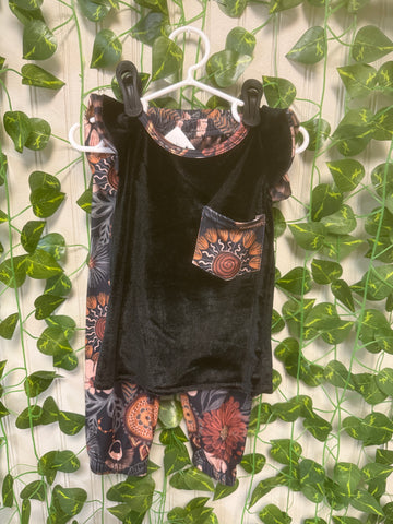 Black velvet floral legging set