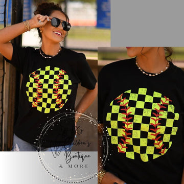 Women’s checkered softball tee