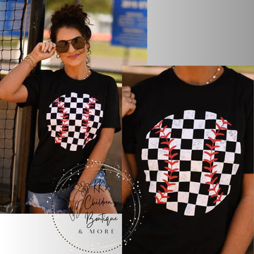 Women’s checkered baseball tee