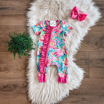 Vibrant floral zip up onesie