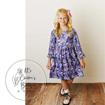 Lavender floral long sleeve dress