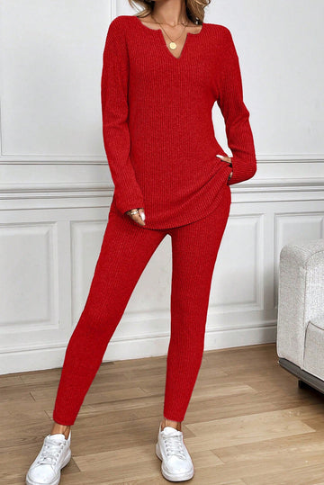 Red Ribbed Knit Lounge Set RTS