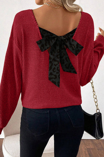 Ribbed V Neck Bow Back Top RTS