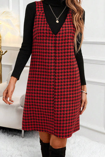 V Neck Houndstooth Mini Dress RTS