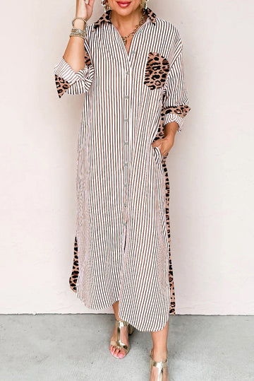 Stripe Leopard Button Dress Slits RTS