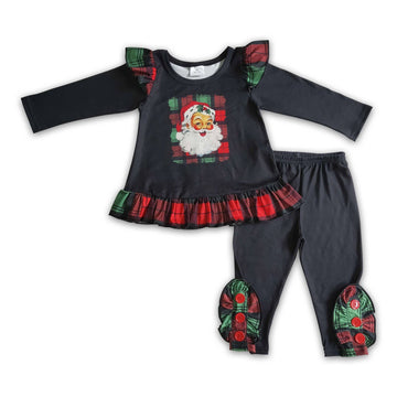 Girls Plaid Santa Ruffle Top with Leggings Set 🎅
