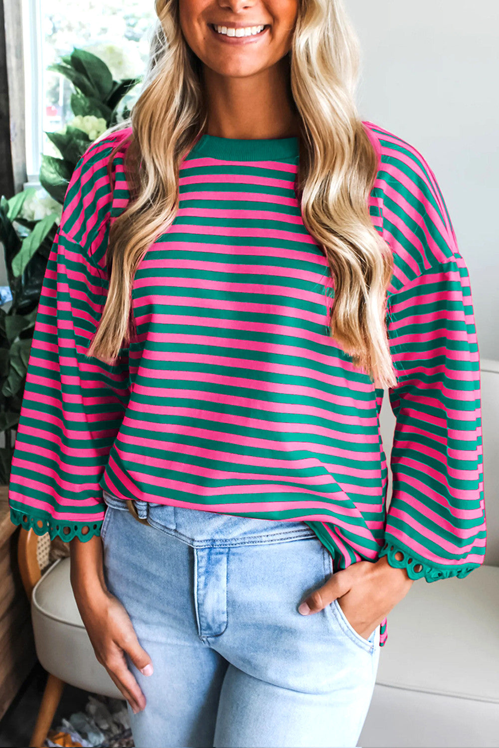 Lace Trim Stripe Top RTS